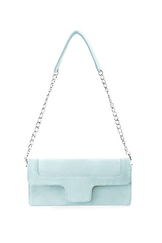 Dress clutch for wedding and parties in aquamarine blue leather - Top view